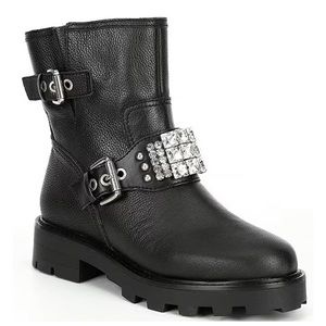 NEW KARL LAGERFELD black leather boots embellished with rhinestones. Unique look